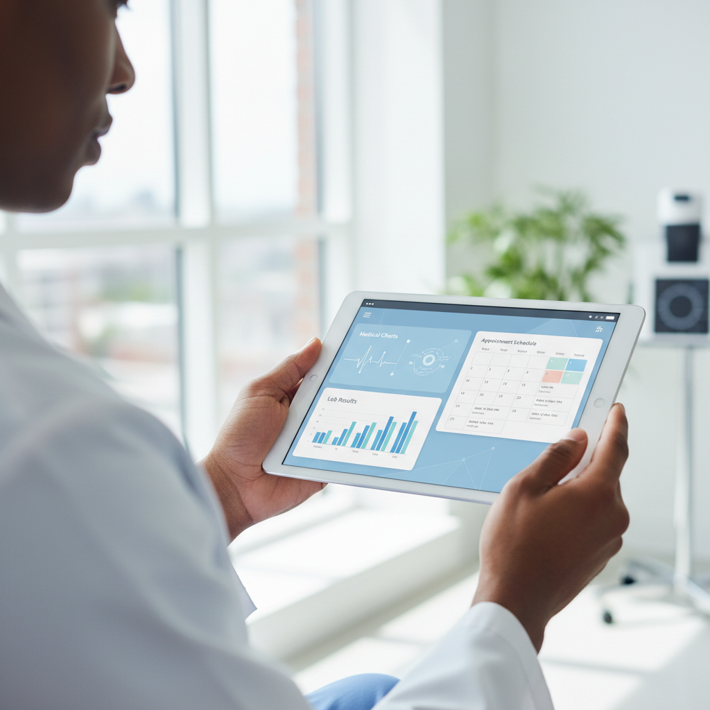 Healthcare professional managing appointments on digital dashboard